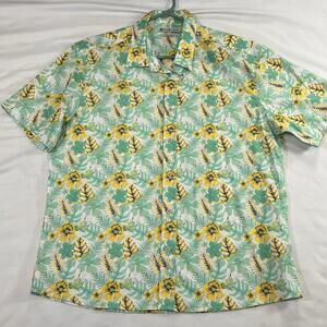 Southern Proper Social Shirt Men's Size L Green Yellow Floral Tropical Hawaiian